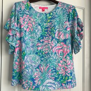 Lilly Pulitzer Floral Top - Blue, Pink, Green